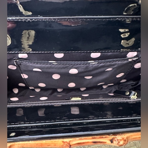 Anne Klein Earthly Delights Black Patent Bamboo Caning Shoulder Bag Clutch - Picture 4 of 11